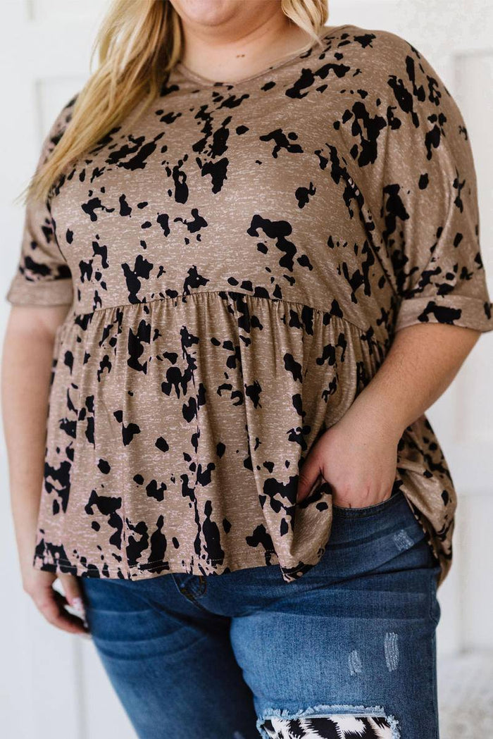 Round Neck Tie-Dye Print Plus Size Top