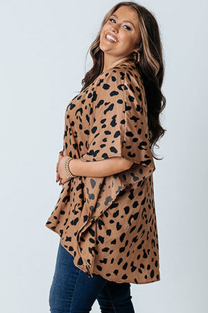 Plus Size Leopard Batwing Sleeve Tunic Top