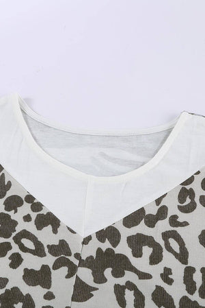 Plus Size Leopard Camo Splicing Twist Knot Half Sleeve T-Shirt