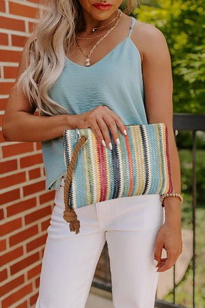 Multicolor Colorblock Tasseled DéCor Straw Bag