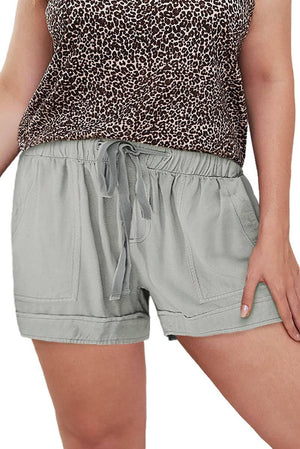 Solid Plus Size Elastic Waist Drawstring Pocket Shorts