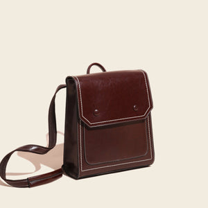 Retro Cover Type Oil Wax Leather Backpack