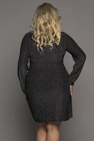 Asymmetric Hemline V Neck Metallic Plus Size Dress