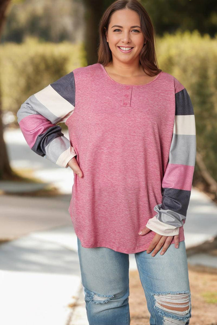 Candy Striping Sleeve Plus Size Top