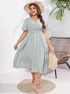 Ditsy Floral Ruffle Crisscross Shirring Dress