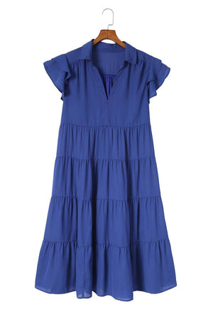 Blue Plus Size Ruffled Tiered A-Line Midi Dress