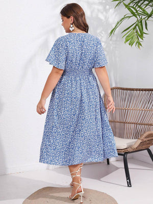 Ditsy Floral Ruffle Crisscross Shirring Dress