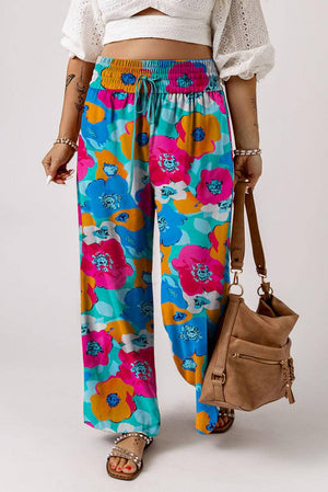 Plus Size Abstract Floral Print Wide Leg Pants