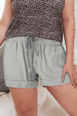 Solid Plus Size Elastic Waist Drawstring Pocket Shorts