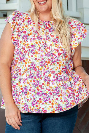 Plus Size Flutter Sleeve Floral Blouse