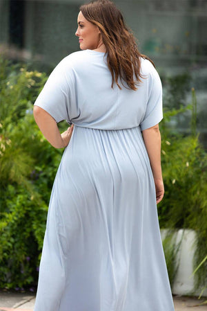 Plus Size Short Sleeves Rib Knit Maxi Dress With Slit