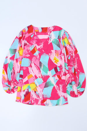 Plus Size Graffiti Print Puff Sleeve Blouse