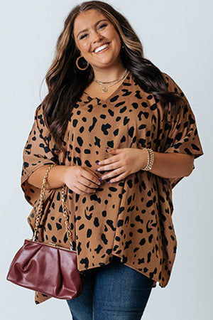 Plus Size Leopard Batwing Sleeve Tunic Top