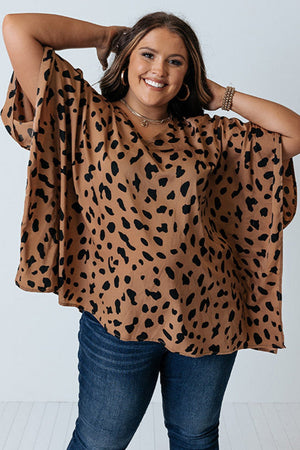 Plus Size Leopard Batwing Sleeve Tunic Top