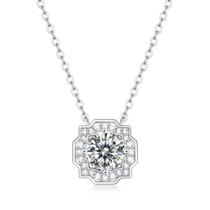 Geometric 925 Sterling Silver Moissanite Pendant Necklace