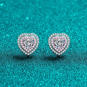 Pink Heart-Shaped Moissanite Stud Earrings