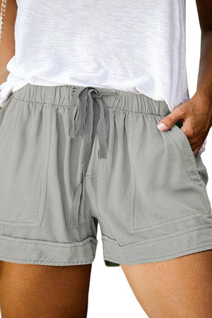 Solid Plus Size Elastic Waist Drawstring Pocket Shorts