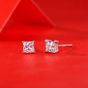 Square-Shaped 925 Sterling Silver Moissanite Stud Earrings