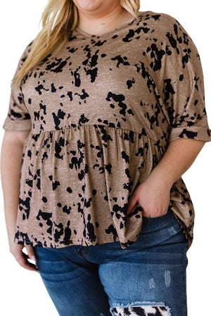 Round Neck Tie-Dye Print Plus Size Top