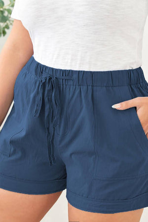 Solid Plus Size Elastic Waist Drawstring Pocket Shorts