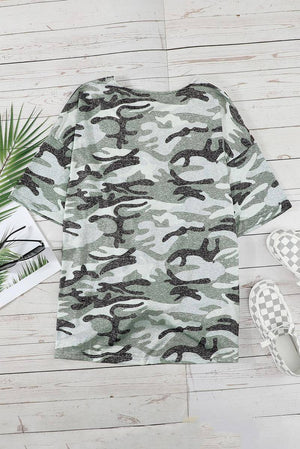 Plus Size Leopard Camo Splicing Twist Knot Half Sleeve T-Shirt