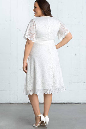 Scalloped Lace Wrap V Neck Plus Size Dress