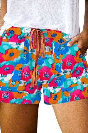 Plus Size Abstract Floral Print Drawstring Shorts