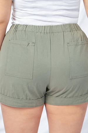 Solid Plus Size Elastic Waist Drawstring Pocket Shorts