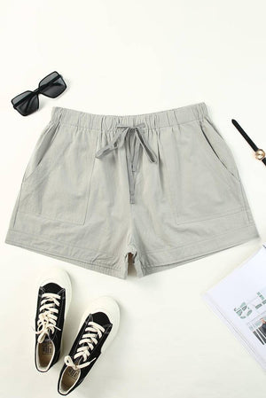 Solid Plus Size Elastic Waist Drawstring Pocket Shorts