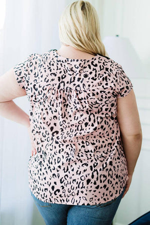 Leopard Flower Print Splicing Short Sleeve Plus Size Tunic