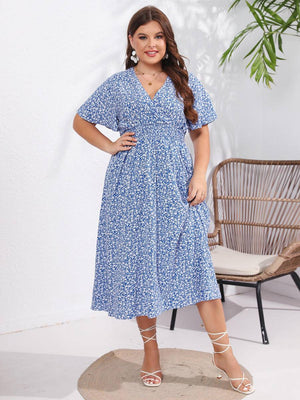 Ditsy Floral Ruffle Crisscross Shirring Dress