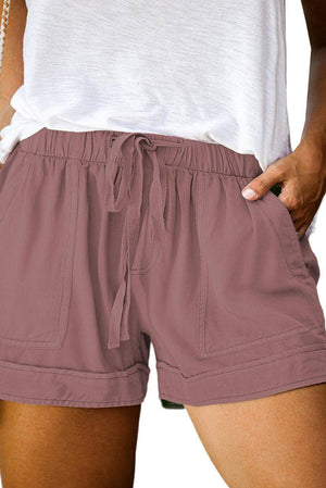 Solid Plus Size Elastic Waist Drawstring Pocket Shorts