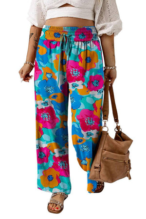 Plus Size Abstract Floral Print Wide Leg Pants