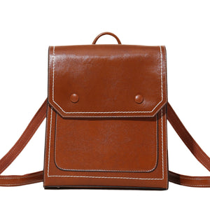 Retro Cover Type Oil Wax Leather Backpack