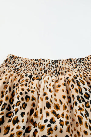 Plus Size Leopard Smoked High Waist Wide Leg Pants