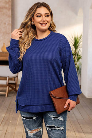 Plus Size Waffle Knit Oversized Exposed Seam Top