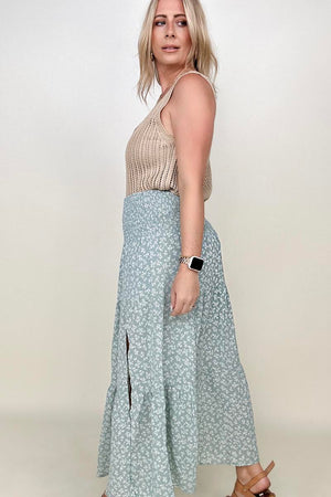 Heyson Smocked Waist Ditsy Floral Midi Skirt with Slit