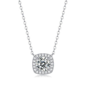 925 Sterling Silver Square-Shaped Moissanite Pendant Necklace