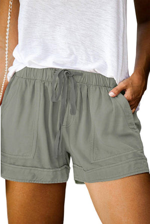 Solid Plus Size Elastic Waist Drawstring Pocket Shorts