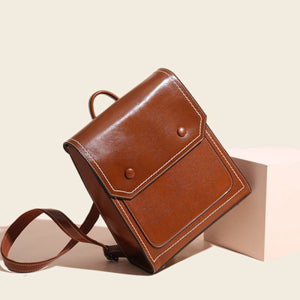 Retro Cover Type Oil Wax Leather Backpack