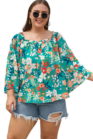 Floral Print Frilled Off Shoulder Plus Size Blouse