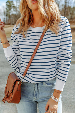 Stripe Printed Plus SIze Long Sleeve Top