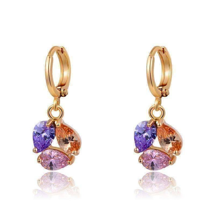 18K Gold Plated Crystal Cluster Dangling Charm Earrings for Women