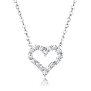 Hollow Out Heart 925 Sterling Silver Moissanite Pendant Necklace