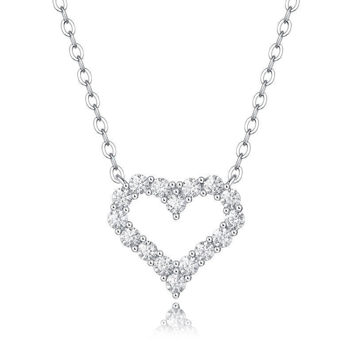 Hollow Out Heart 925 Sterling Silver Moissanite Pendant Necklace