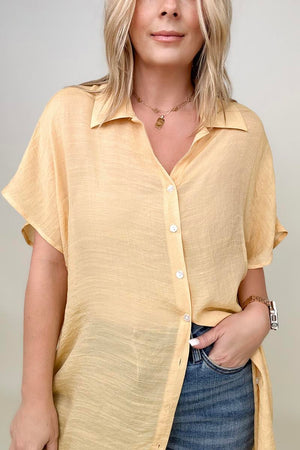 Gigio Solid Button Down Loose Fit Gauzy Tunic