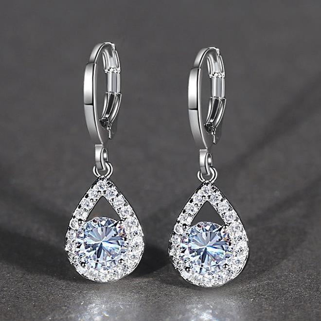 Falling Raindrops 14K Gold Plated CZ Earrings for Women