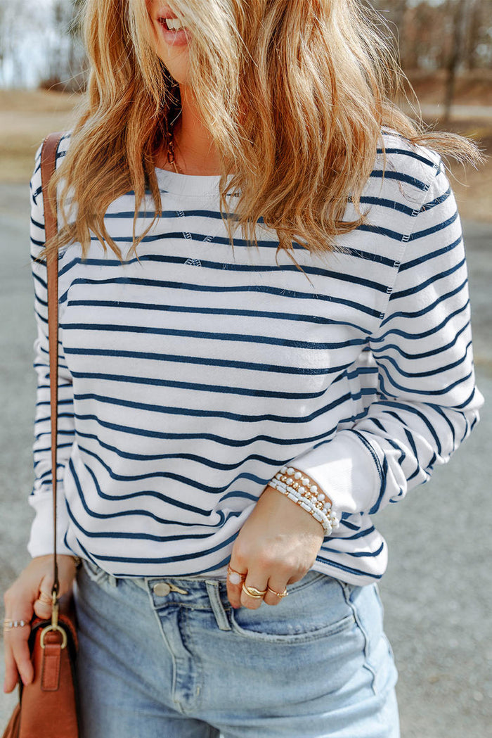 Stripe Printed Plus SIze Long Sleeve Top