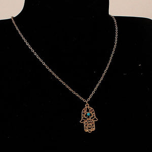 Turquoise Bead and Scrolls Gold plated Hamsa Necklace for Women