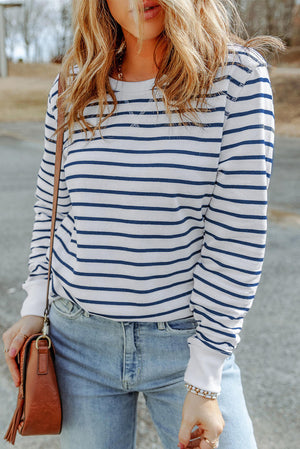 Stripe Printed Plus SIze Long Sleeve Top